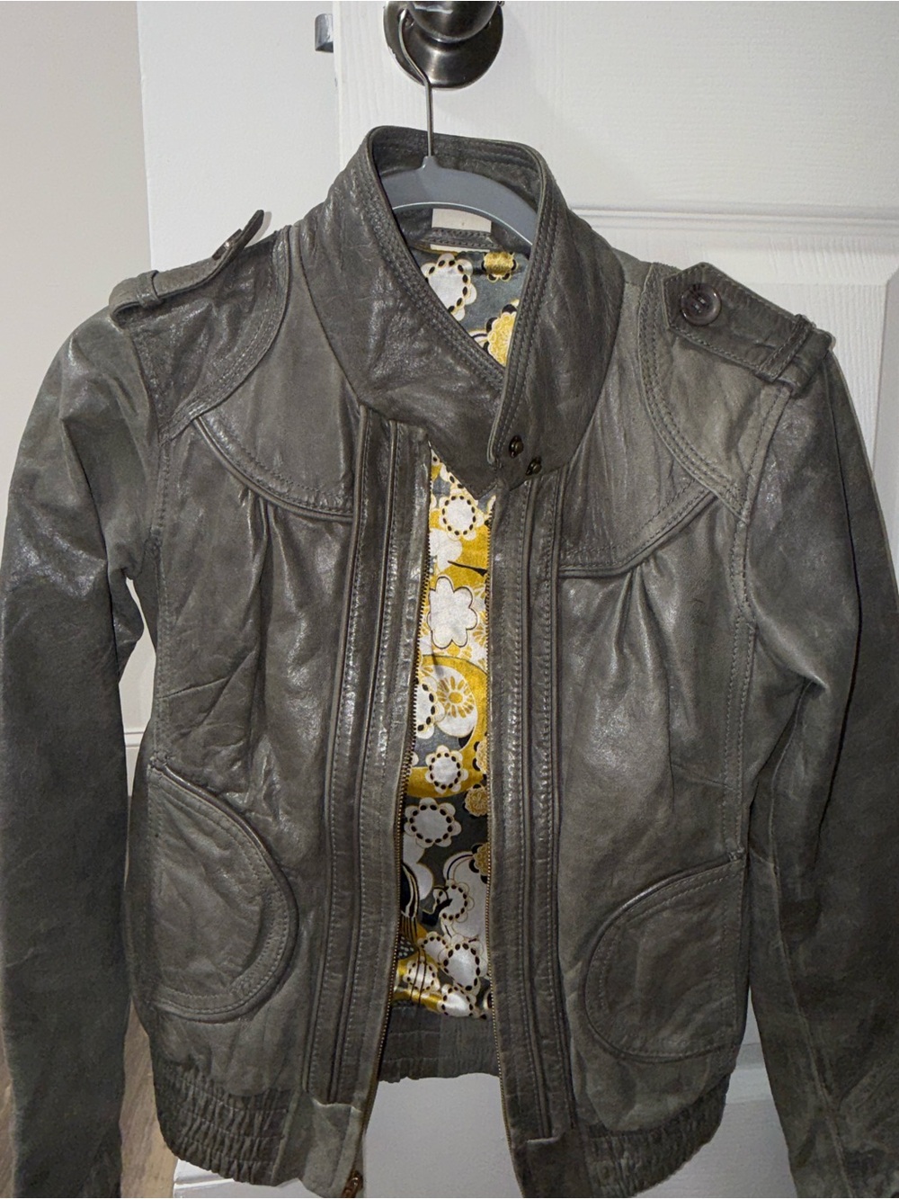 XOXO Gray Leather-Style Jacket with Stand Collar